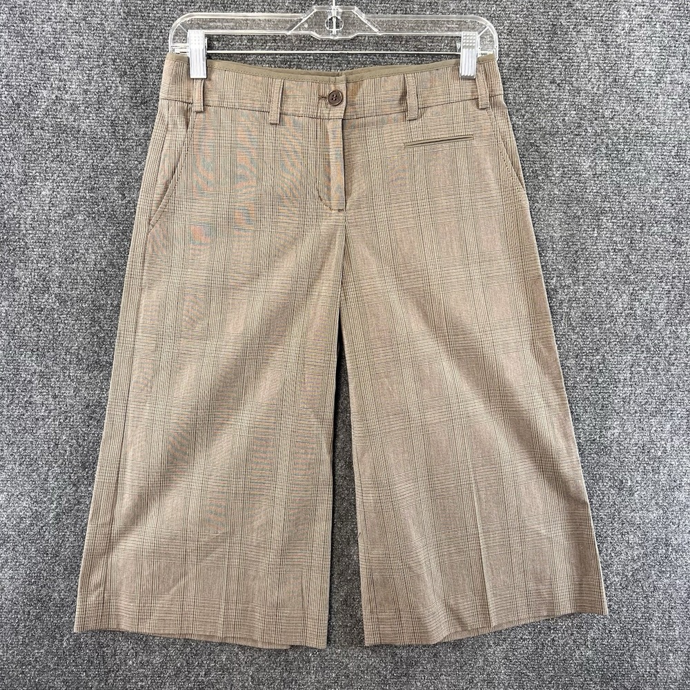 NWT VTG BCBGMaxazria 'The Culotte Charlie' Pant Sz 0 Brown Plaid Wide Leg Gaucho